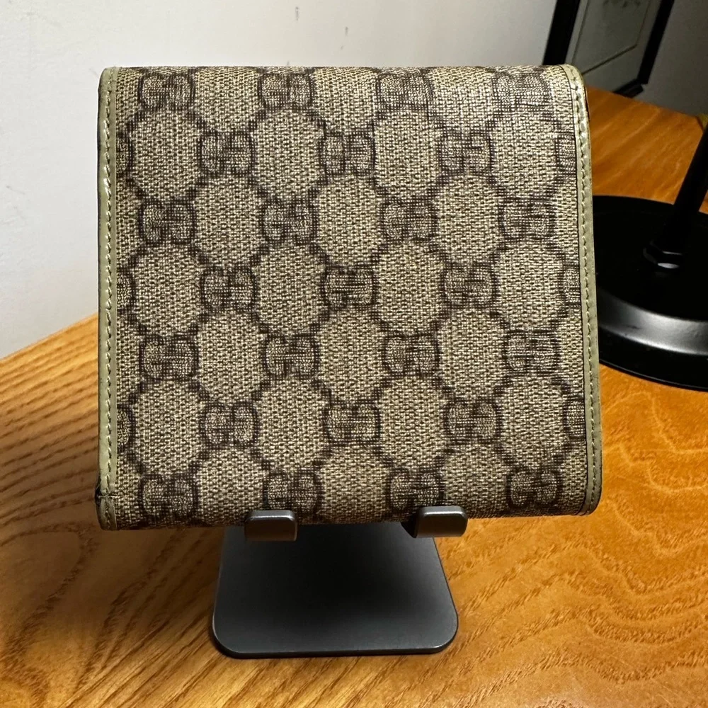 Gucci Brown Coated Canvas & Sage Green Leather Compact Wallet - Picture 3 of 10